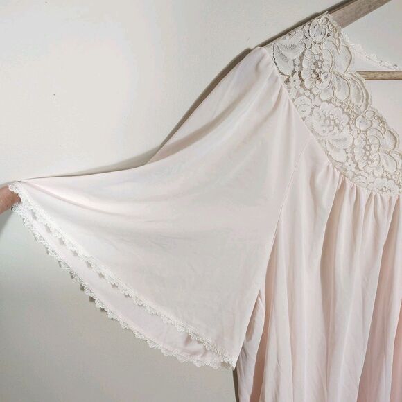 Shadowline Nightgown LARGE Peignoir Pale Pink Knee Length Lace Retro Romantic - Picture 4 of 10